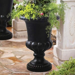 20 in. x 29 in. Cast Stone Fiberglass Double Bulbous Urn in Aged Charcoal