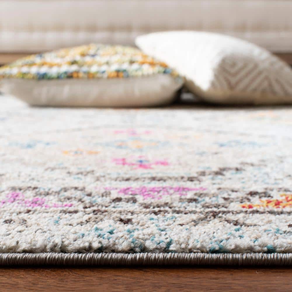 Hand-Knotted Grey and Yellow Square Synthetic Rug