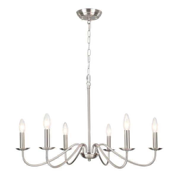6-Light Nickel Farmhouse Candle Style Rustic Chandelier for Kitchen Island Lighting Fixtures Hanging