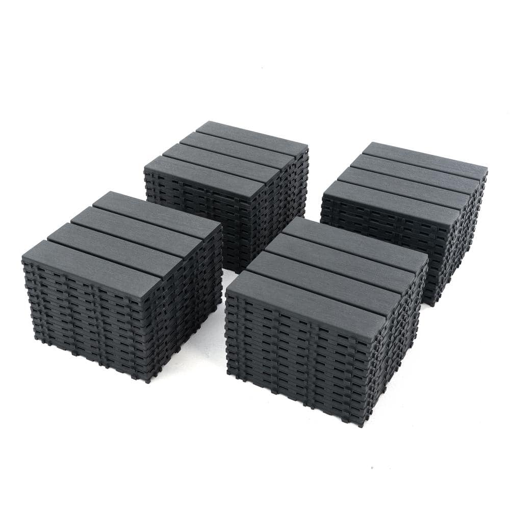 1 ft. x 1 ft. Outdoor Square Waterproof Deck Tile in Gray, All Weather Use 