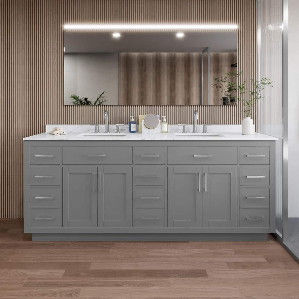 Beckett TK 84 in. W x 22 in. D x 35 in. H Double Bath Vanity in Dark Gray with Brushed Nickel Trim Giotto Quartz Top price history on PriceWatchPro