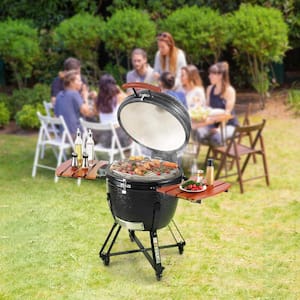 24 in. Ceramic Barbecue Kamado Charcoal Outdoor Grill and Smoker Portable Round for Patio in Black