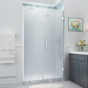 Belmore XL 50.25 - 51.25 in. x 80 in. Frameless Hinged Shower Door with Ultra-Bright Frosted Glass in Stainless Steel