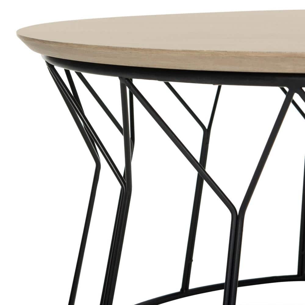 Transitional 35'' Round Beige Wood & Metal Coffee Table