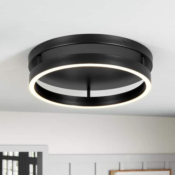 Kyle 1-Light 13.78 in. Modern Black Drum Round Integrated LED Flush Mount Light