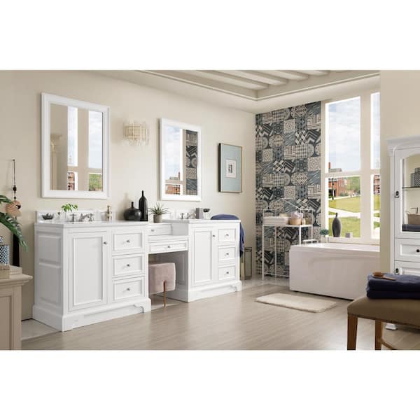 De Soto 96.5 in. W x 23.5 in. D x 36.3 in. H Double Bathroom Vanity in Bright White with White Zeus Quartz Top