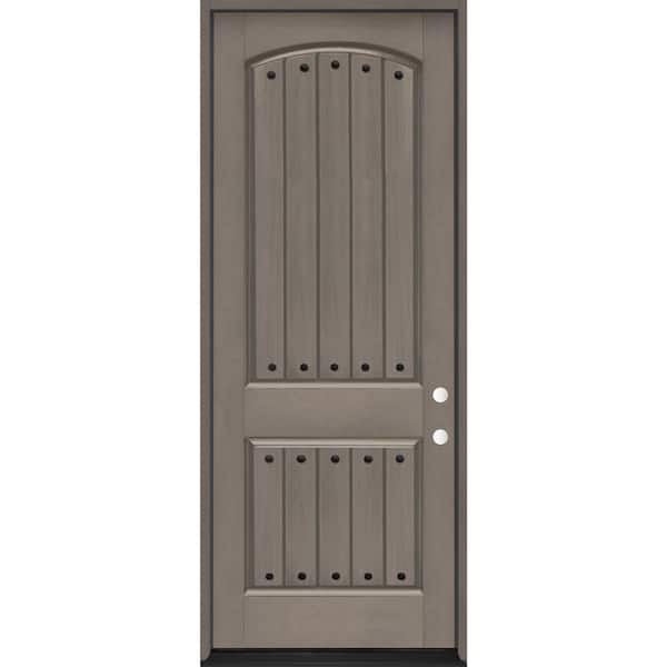 Regency 36 in. x 96 in. 2-Panel Plank LHIS Ashwood Stain Fiberglass Prehung Front Door with Clavos