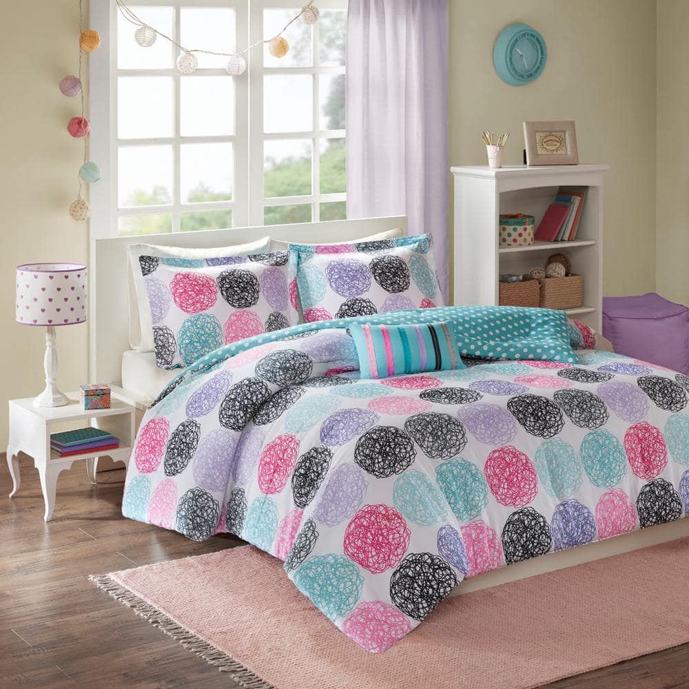teal and purple bedding