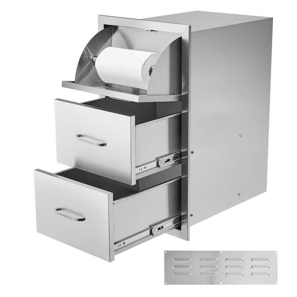 Outdoor Kitchen Drawers 17 in. W x 30 in. H x 21 in. D Mount Triple BBQ Access Drawers with Handle BBQ Island Drawers