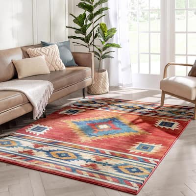 Tulsa Lea Traditional Southwestern Geometric Crimson/Red 5 ft. 3 in. x 7 ft. 3 in. Area Rug