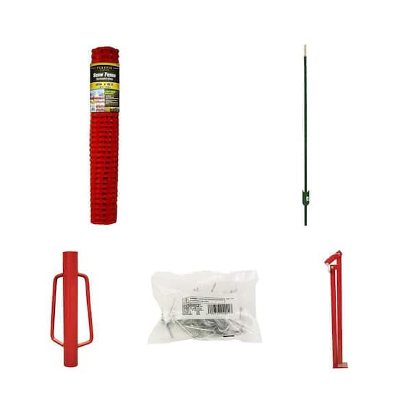 4 ft. x 50 ft. Orange Snow Fence, 5 ft. T-Post, Driver, Clips, Puller