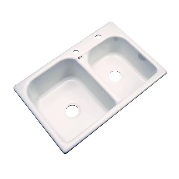 Thermocast Cambridge Drop-In Acrylic 33 in. 2-Hole Double Bowl Kitchen Sink in Bone