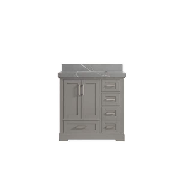 Willow Collections Boston 36 in. W x 22 in. D x 36 in. H Single Sink Bath Vanity Center in Elephant Gray with 2 in. Piatra Quartz Top