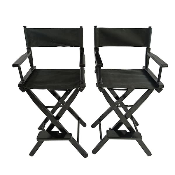 WELLFOR Black Wooden Folding Outdoor Chaise Lounge (Set of 2)