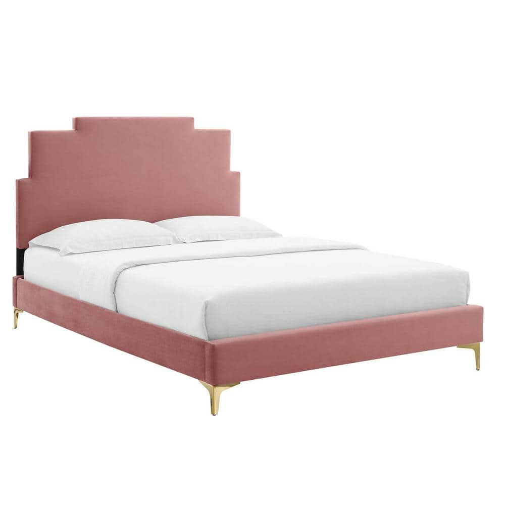 MODWAY Lindsey Performance Velvet Twin Platform Bed In Dusty Rose MOD ...