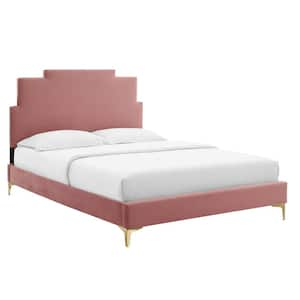 Lindsey Performance Velvet Twin Platform Bed in Dusty Rose