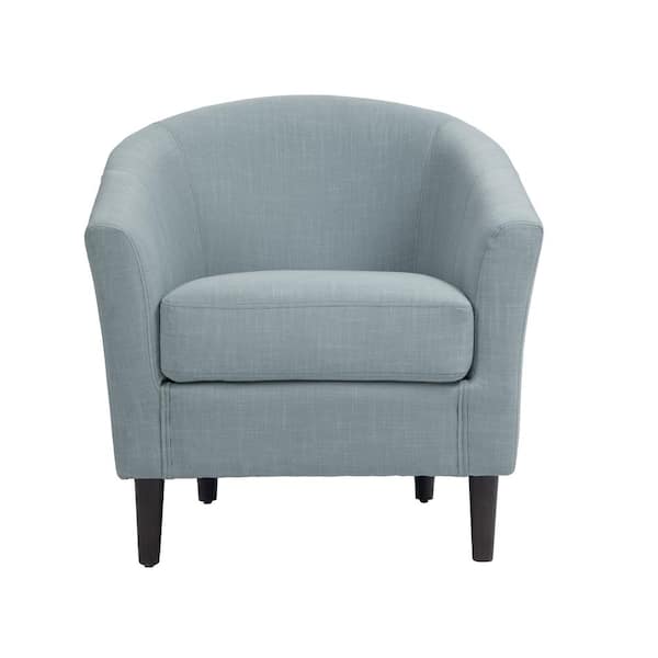 Uixe Light Gray Comfy Linen Upholstered Barrel Arm Chair With Wood Leg ...