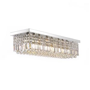 40 in. 8-Light Chrome Rectangular Flush Mount Chandelier Modern Crystal for Dining Room