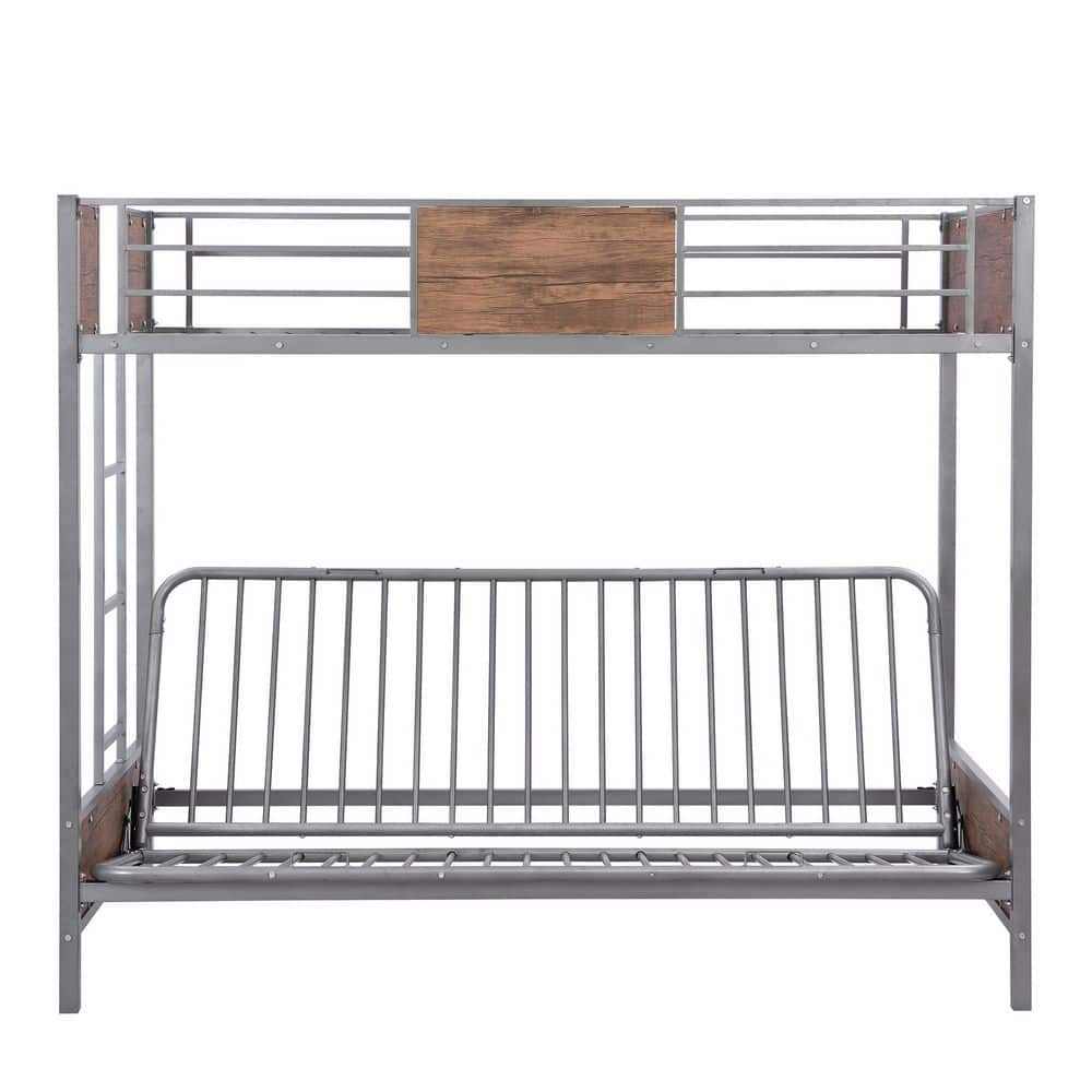 STICKON Gray Twin Over Futon Metal Bunk Bed with Ladder HYM-HD04282640 ...