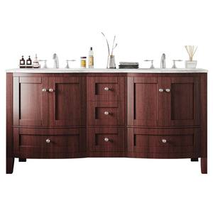 Stanton 60 in. W x 22 in. D x 34 in. H Double Bathroom Vanity in Teak with White Carrara Marble Top with White Sinks
