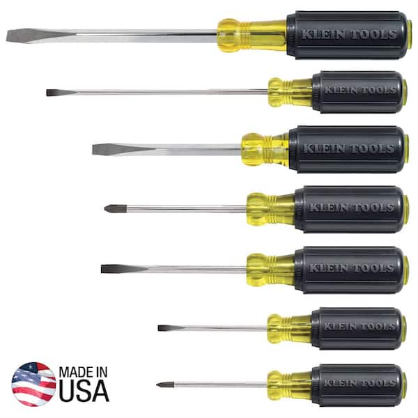 Screwdriver Set, Slotted and Phillips with Non-Slip Cushion-Grip Handles and Tip-Ident, 7-Piece