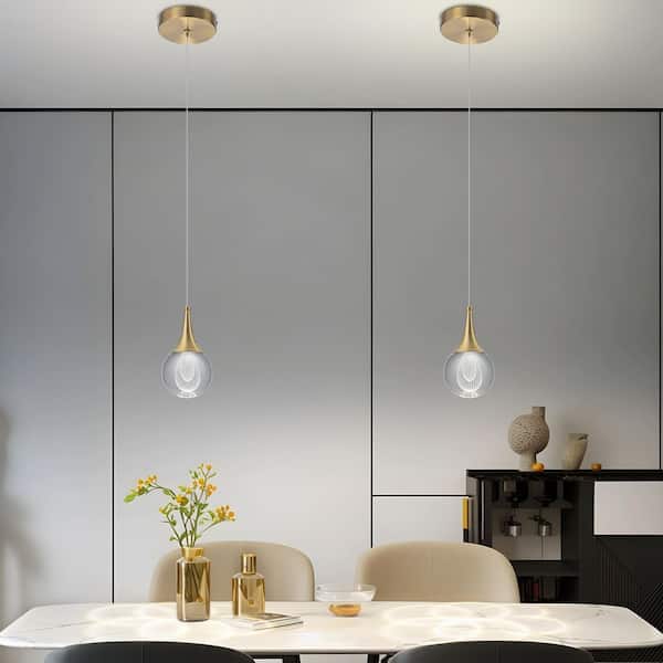 TinHon Modern Gold LED Pendant Light with Clear Teardrop Crystal