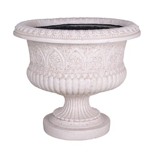 18 in. H Light Aged White Cast Stone Faux Iron Urn