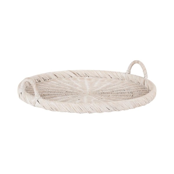 Cormont White Round 22 in. Rattan Decorative Tray