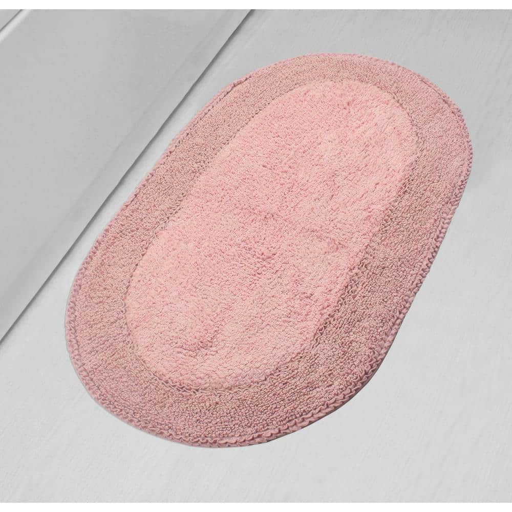 HOME WEAVERS INC Double Ruffle Collection 100 Cotton Bath Rugs Set, 24x40 Rectangle, Pink