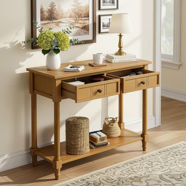 Harper & Bright Designs 35.34 in. Natural Rectangle Wood Console Table ...