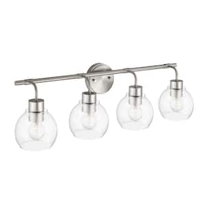 30.5 in. 4-light Brushed Nickel Modern Indoor Vanity Light with Globe Glass Shades