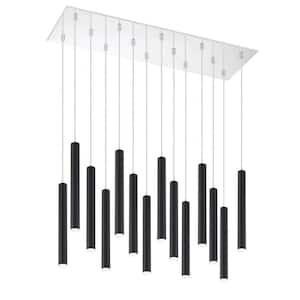 Forest 5-Watt 14-Light Integrated LED Chrome Shaded Chandelier with Matte Black Steel Shade