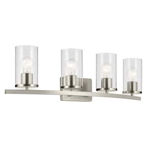Crosby 31.25 in. 4-Light Brushed Nickel Contemporary Bathroom Vanity Light with Clear Glass