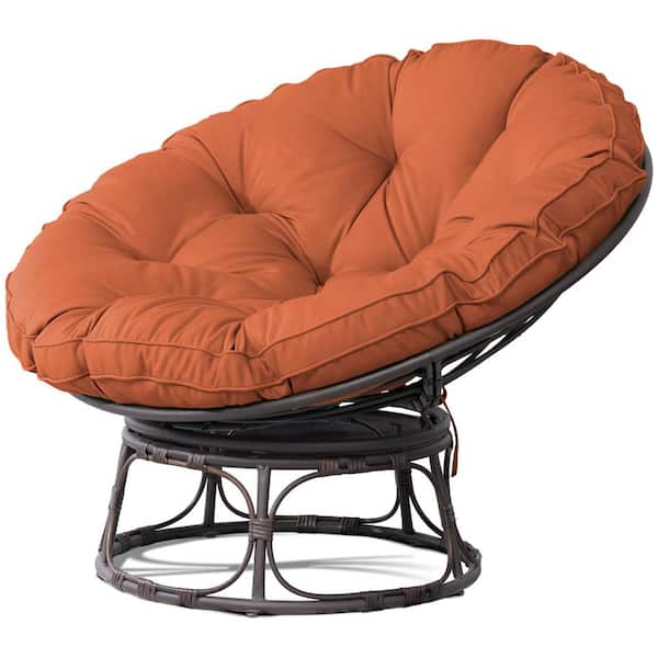 Gardenbee Patio Wicker Outdoor Papasan Lounge Chair with Orange Cushion