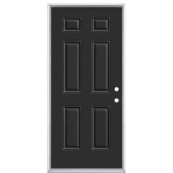 36 in. x 80 in. 6-Panel Left Hand Inswing Painted Steel Prehung Front Exterior Door with Brickmold