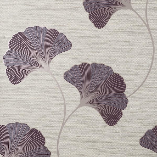 Fine Decor Miya Purple Ginkgo Vinyl Non-Pasted Textured Wallpaper