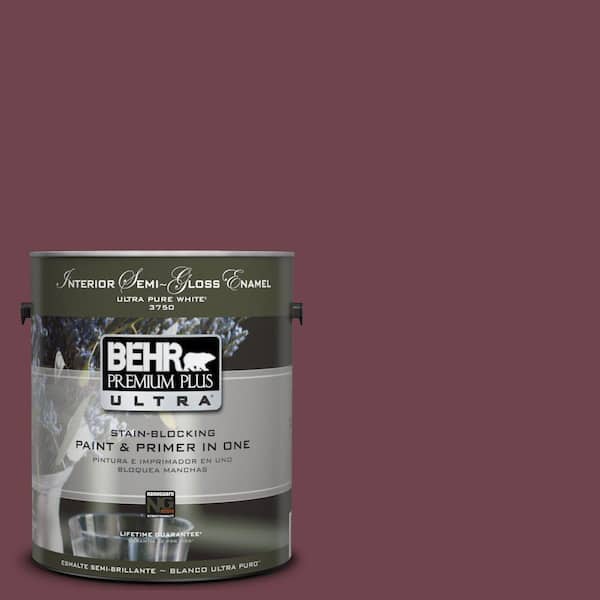 BEHR Premium Plus Ultra 1-gal. #UL100-3 Formal Maroon Interior Semi-Gloss Enamel Paint-DISCONTINUED