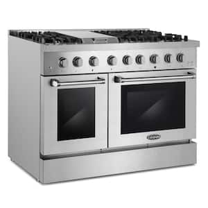 48 in. 6.7 cu. ft. Double Oven Dual Fuel Range with 6-Sealed Burners in Stainless Steel