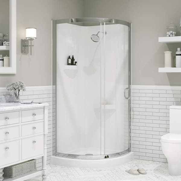 OVE Decors Breeze 32 in. L x 32 in. W x 77.36 in. H Corner Shower Kit with Clear Framed Sliding Door in Chrome