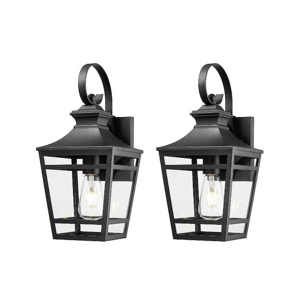 16.5 in. Outdoor Wall 1-Light, Waterproof Black Aluminum Sconce with Clear Glass, E26 Base (2 Pack, No Bulbs)