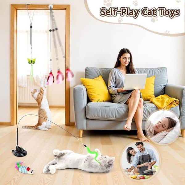 KIWDZFU Interactive Cat Toys Set 14 Pieces 4 in 1 Kitten Wand Toys