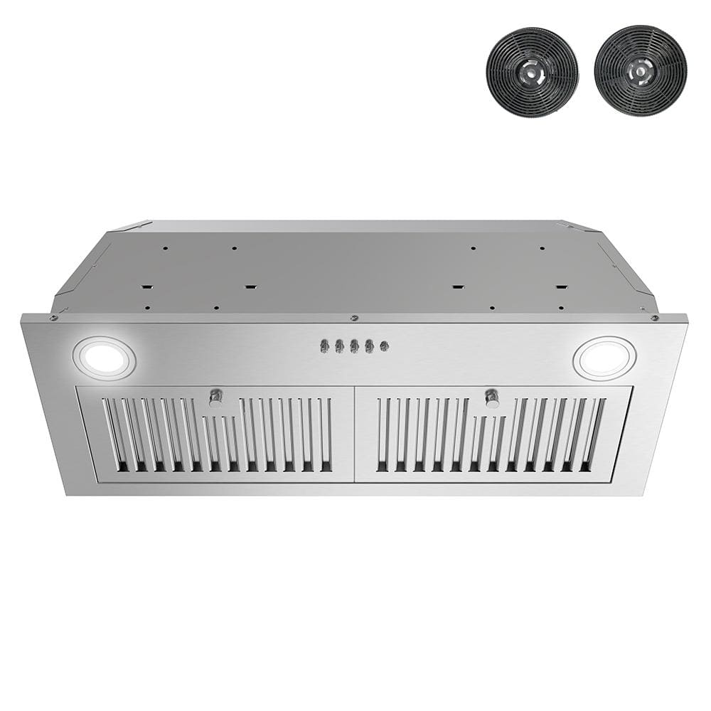 28 in. Sacchi Ductless Insert Range Hood in Brushed Stainless Steel with Baffle Filters, Push Button Control, LED Lights