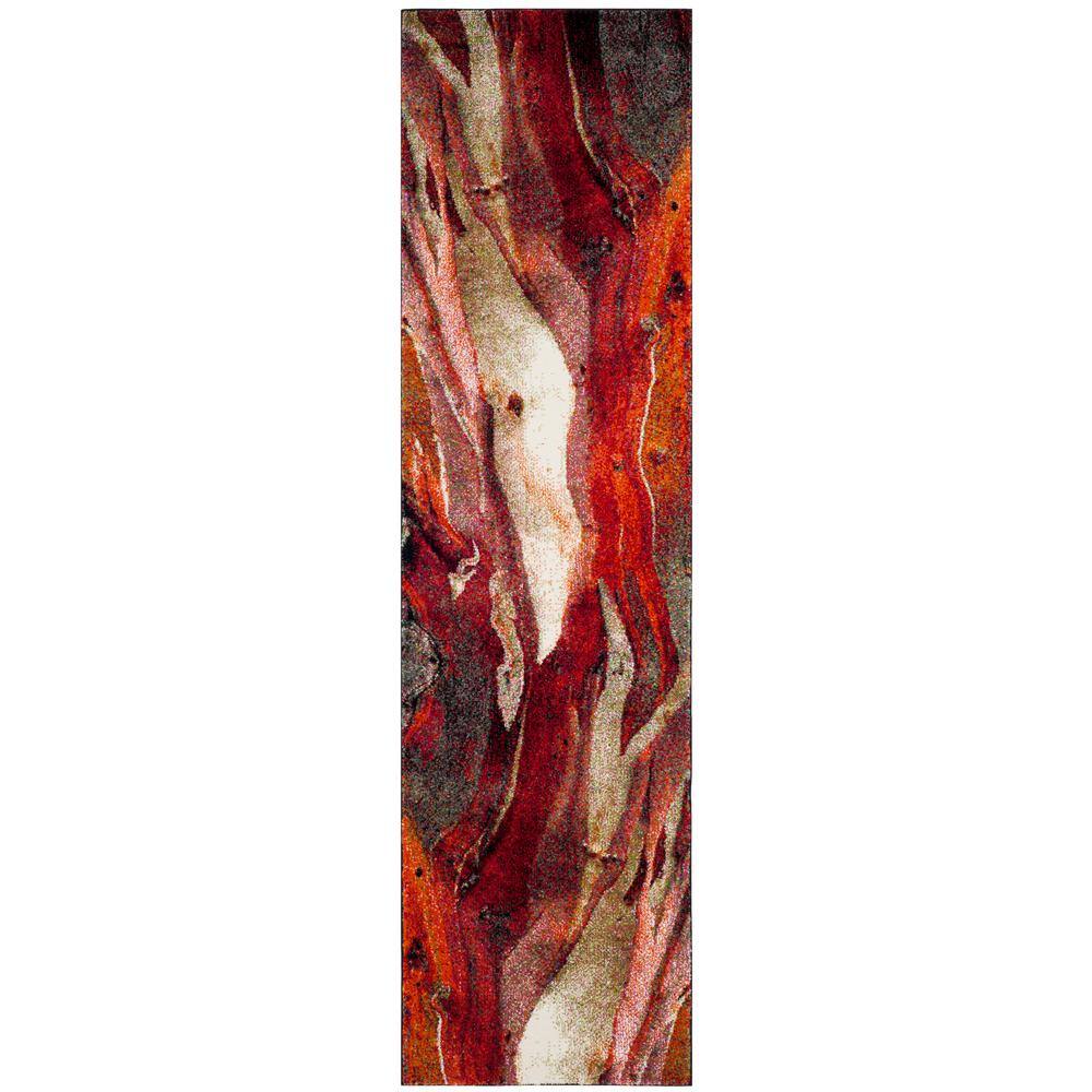 Red and Multicolor Abstract Synthetic Runner Rug, 2'3" x 6'