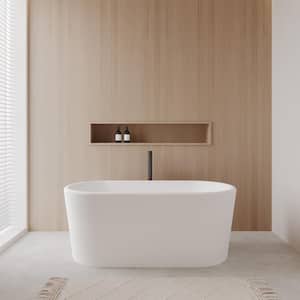 Ursula 59 in. Acrylic Flatbottom Bathtub in Matte White with Polished Chrome Trim and Matte Black Faucet