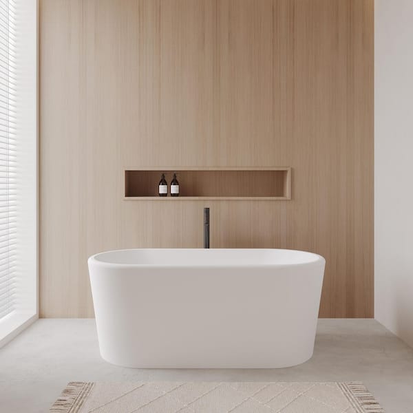 Ursula 59 in. Acrylic Flatbottom Bathtub in Matte White with Polished Chrome Trim and Matte Black Faucet