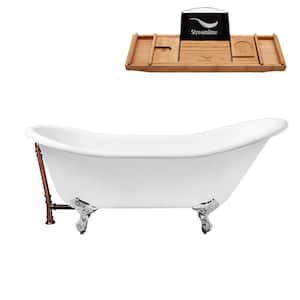 67 in. Cast Iron Clawfoot Non-Whirlpool Bathtub in Glossy White, Matte Oil Rubbed Bronze Drain, Polished Chrome Clawfeet