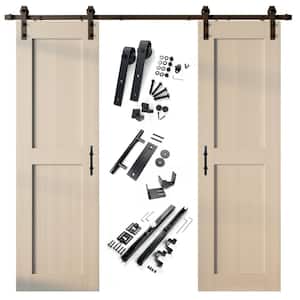 20 in. x 84 in. H-Frame Tinsmith Gray Double Pine Wood Interior Sliding Barn Door with Hardware Kit Non-Bypass