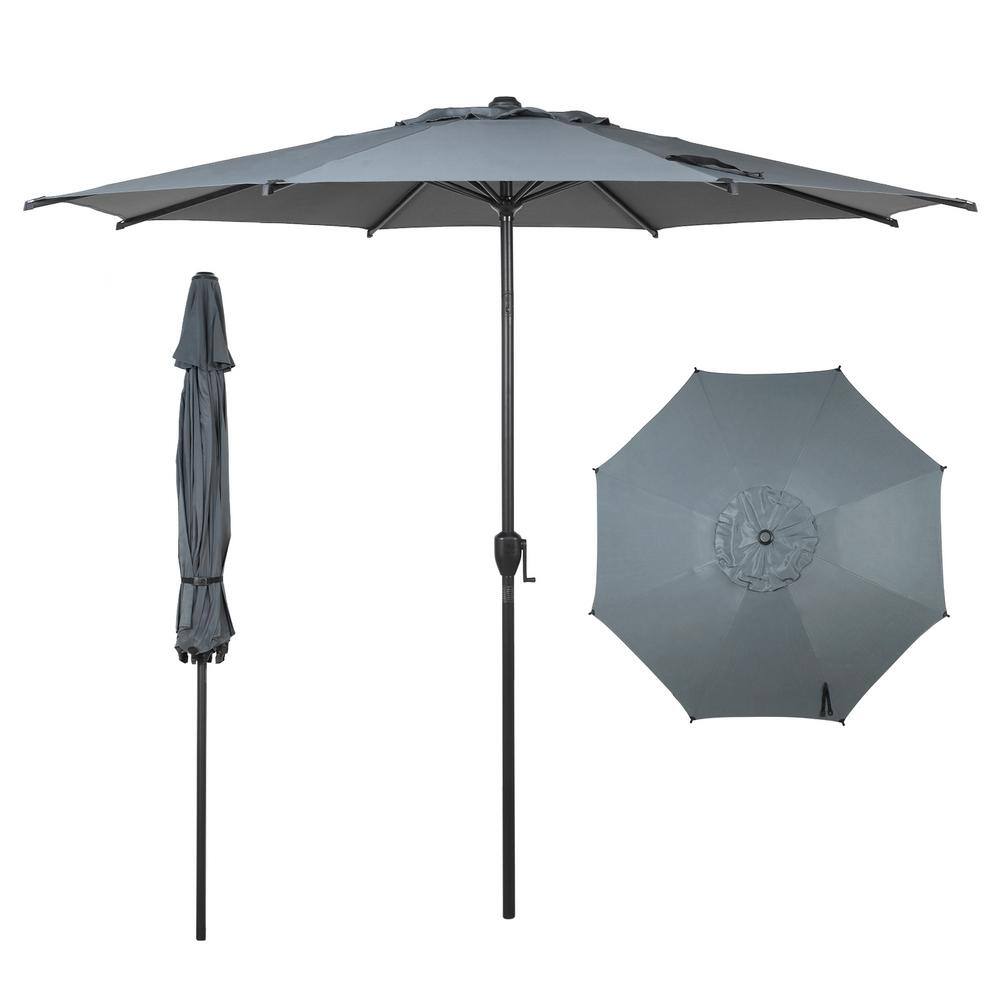 Lyon 9 ft. Steel Market Horizontal Tilt Patio Umbrella in Gray