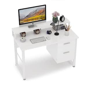 Harold 47 in. White Computer Desk with Hutch, Wood Modern Writing Desk with 2-Drawers Storage