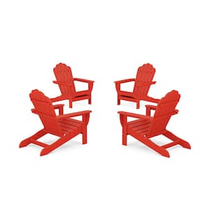 Sunset Red 4-Piece Plastic Patio Conversation Set in Oversized Adirondack Chair Monterey Bay